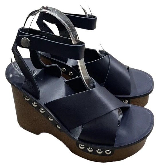 Rag & Bone Hester Navy Blue Platform Wedge Sandal Size: 11 - Picture 3 of 8